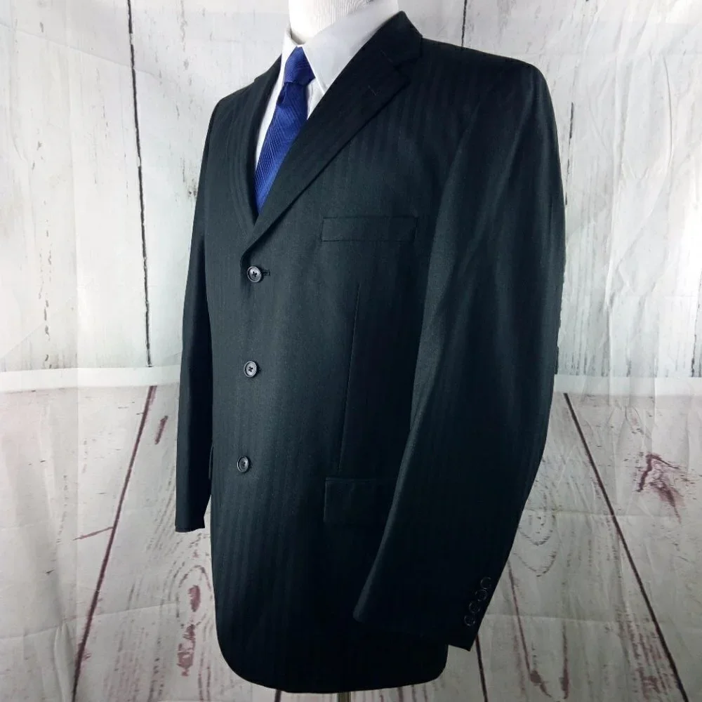 J. Ferrar 42R 3 Button Black Striped Suit Jacket